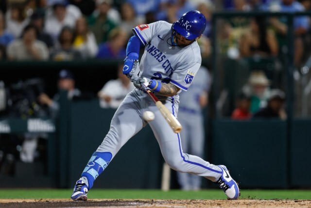 Rookie Carter Jensen singles against the Athletics. 