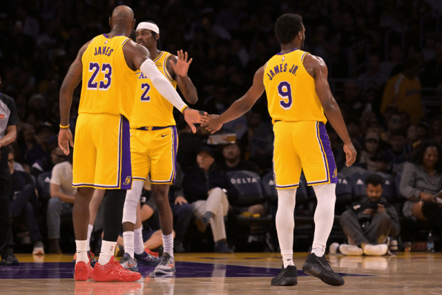 Bronny and Lebron James Dap Los Angeles Lakers