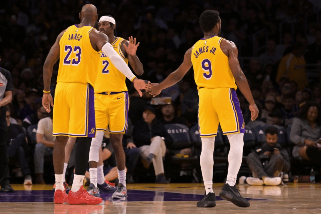 Bronny and Lebron James Dap Los Angeles Lakers