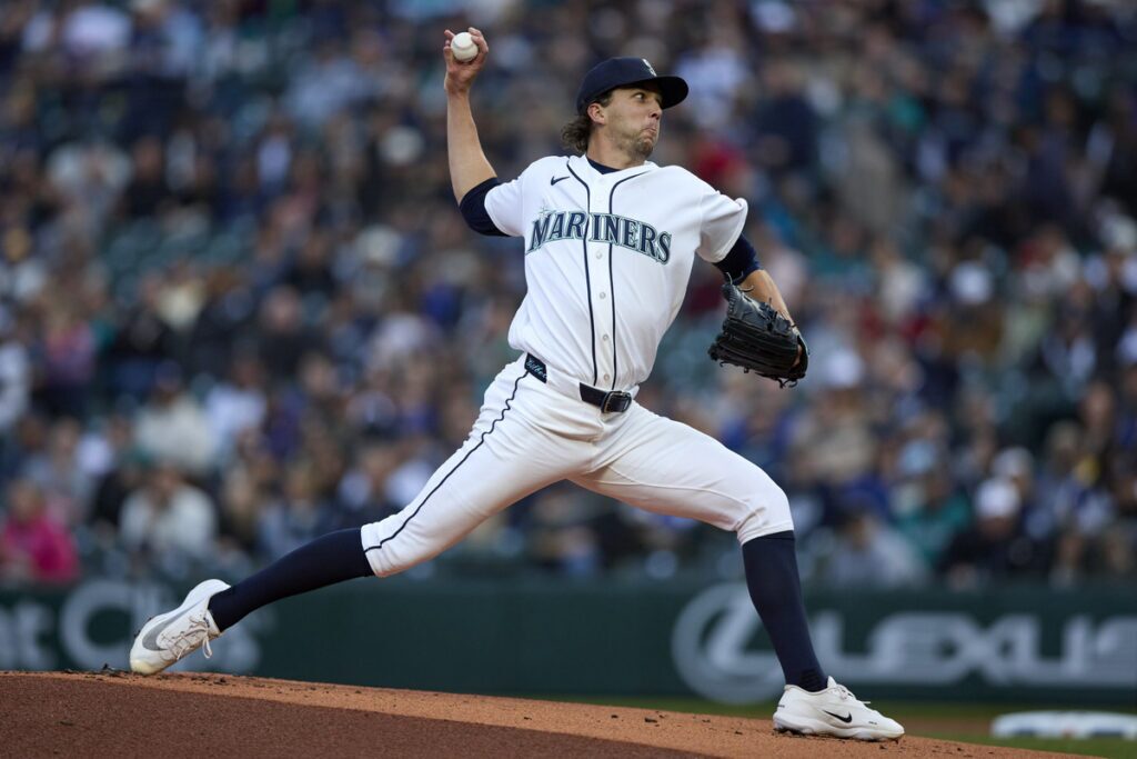 Logan Gilbert throws a pitch for the Mariners.