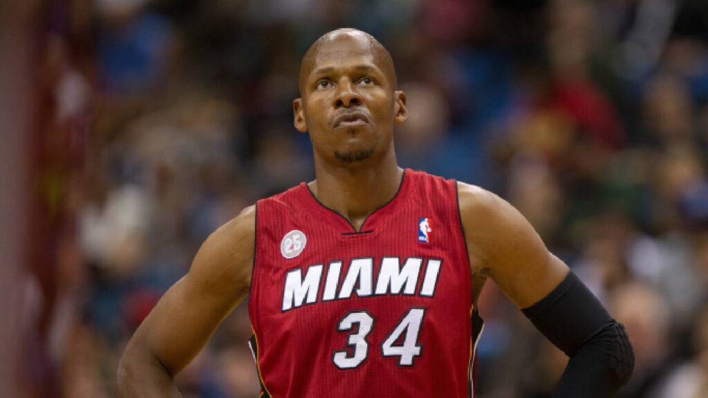 Miami Heat guard Ray Allen (34) against the Minnesota Timberwolves at the Target Center. The Heat defeated the Timberwolves 97-81.