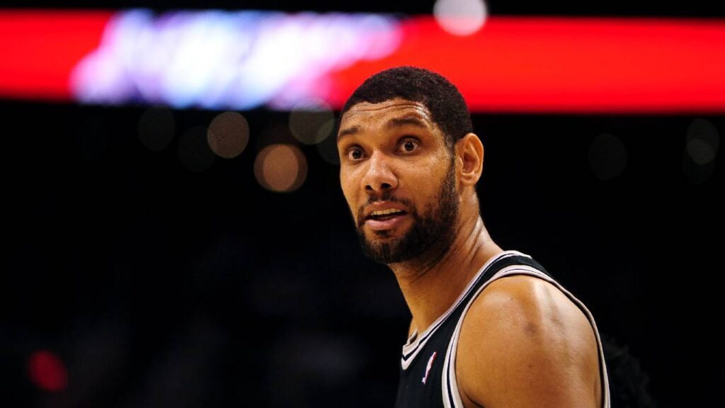San Antonio Spurs forward Tim Duncan reacts in the second half against the Phoenix Suns at the US Airways Center. The Suns defeated the Spurs 116-104.