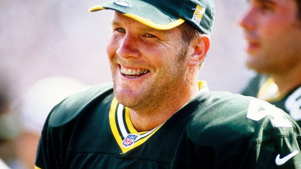 Green Bay Packers quarterback Brett Favre (4) on the sidelines against the Detroit Lions at Lambeau Field. 