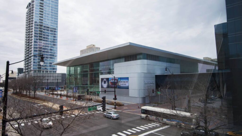 An outside view prior to a semifinal game between the Creighton Bluejays and the Marquette Golden Eagles in the women's Big East Conference tournament at the Wintrust Arena.