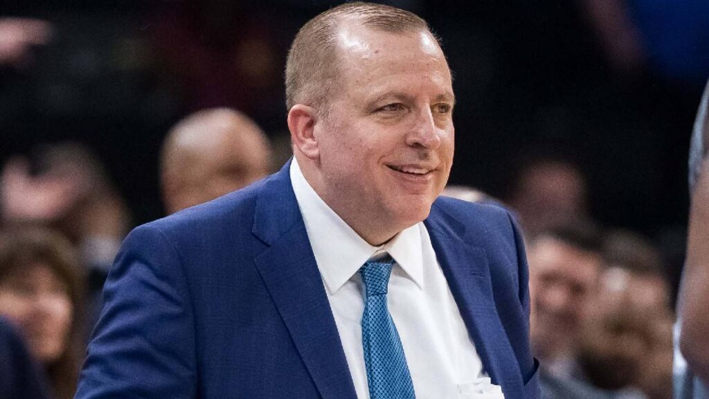 Derrick Rose Legacy: Minnesota Timberwolves coach Tom Thibodeau smiles during an overtime game against the Denver Nuggets at Target Center.