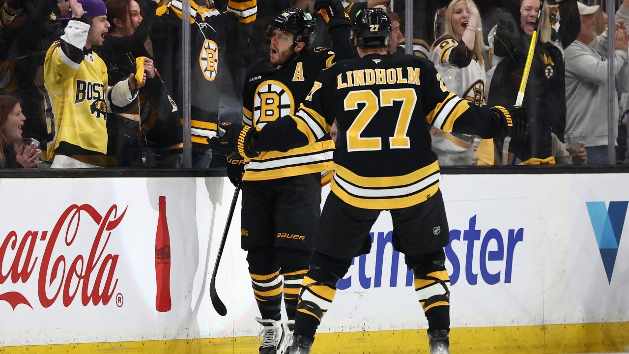 May 1, 2026; Boston, Massachusetts, USA; Boston Bruins right wing David Pastrnak (88) celebrates after scoring against the Buffalo Sabres during the second period of game six of the first round of the 2026 Stanley Cup Playoffs at TD Garden. Mandatory Credit: Winslow Townson-Imagn Images