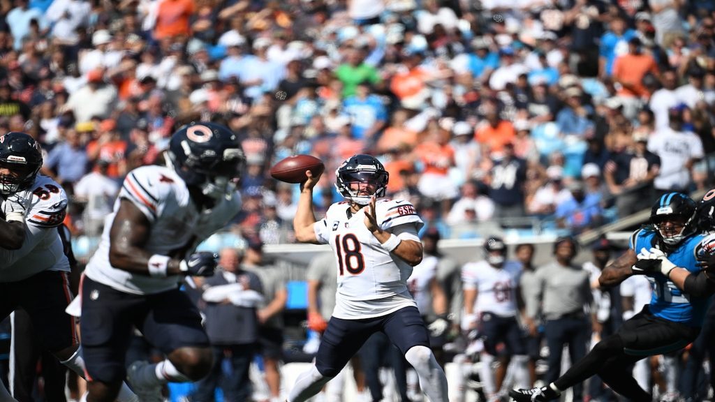 Caleb Williams throws for Chicago Bears during historic 59-37 Week 1 win over Carolina Panthers.