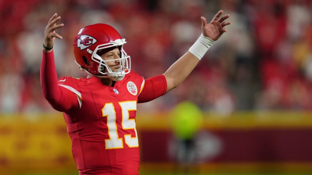 Patrick Mahomes during Chiefs Week 1 win over Broncos in 2026