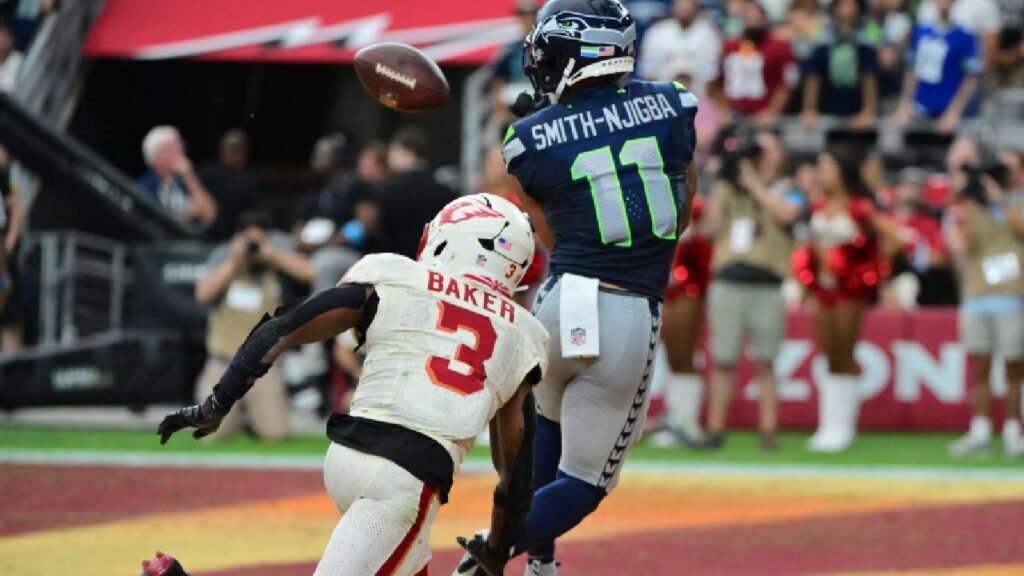 Cardinals-Seahawks Loss: Seattle Seahawks wide receiver Jaxon Smith-Njigba (11) catches a fourth-quarter touchdown against the Arizona Cardinals at State Farm Stadium.