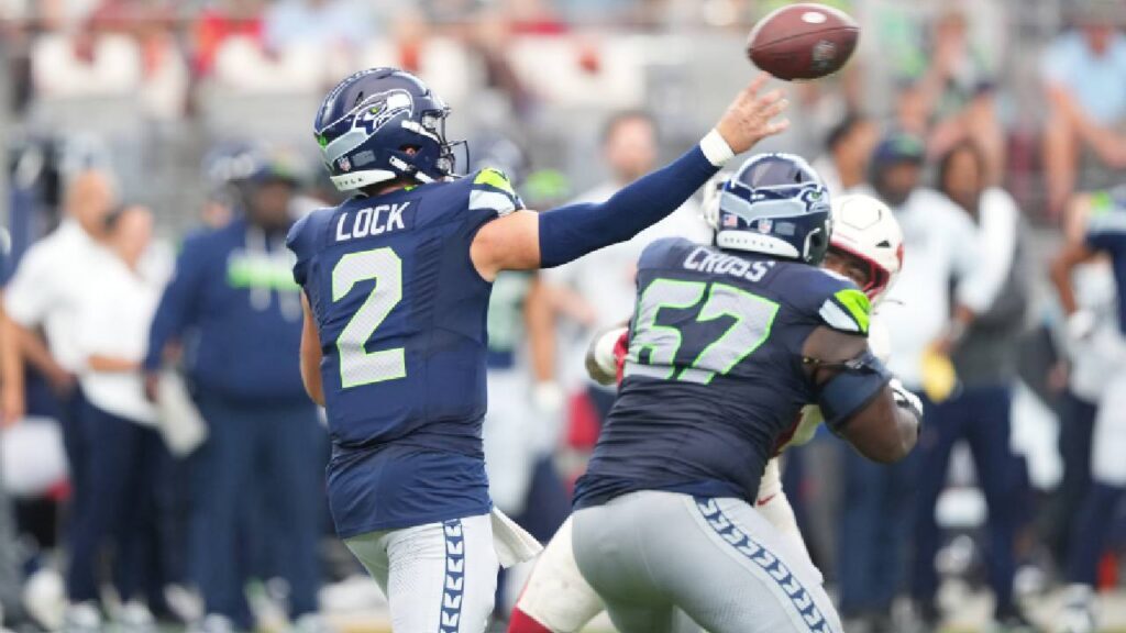 Cardinals-Seahawks Loss: Seattle Seahawks quarterback Drew Lock (2) throws a pass during the second half against the Arizona Cardinals at State Farm Stadium.