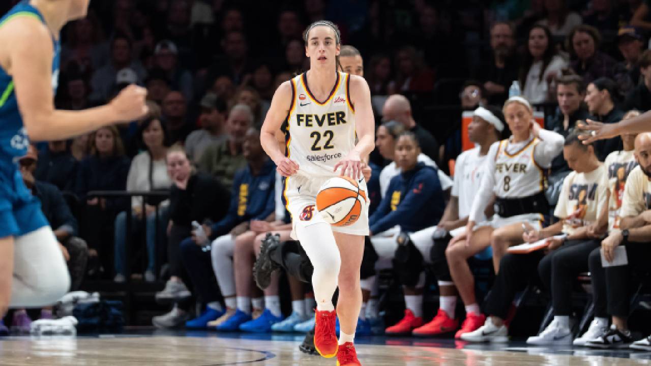 Caitlin Clark dribbles against the Minnesota Lynx during the second half of the Indiana Fever’s Sept. 24, 2026, game at Target Center.
