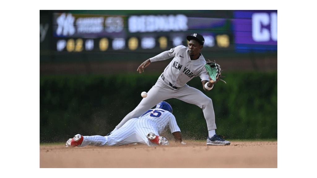 Jazz Chisholm Jr. playing second base for the Yankees