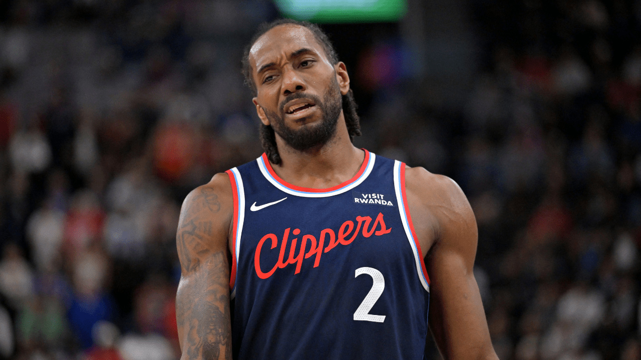 Apr 8, 2026; Inglewood, California, USA; Los Angeles Clippers forward Kawhi Leonard (2) reacts after a missed basket in the second half against the Oklahoma City Thunder at Intuit Dome. Mandatory Credit: Jayne Kamin-Oncea-Imagn Images
