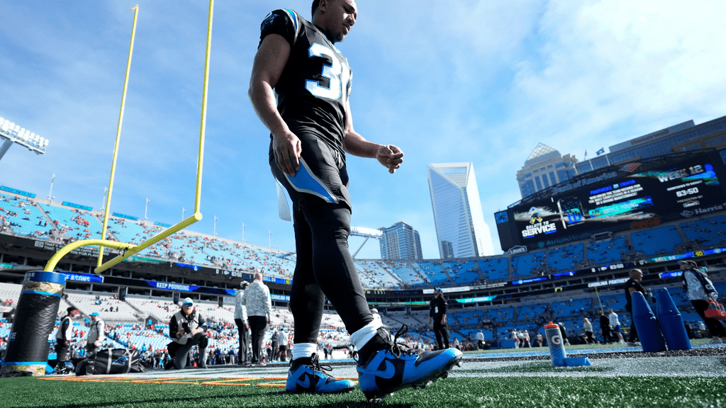 Chuba Hubbard warming up