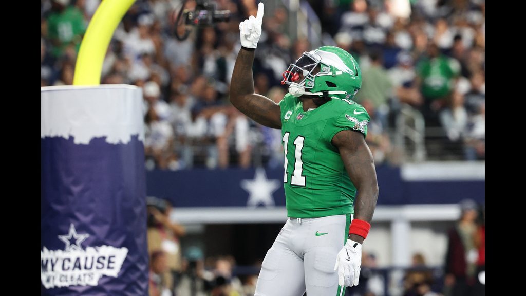 A.J. Brown celebrating touchdown at Arlington Texas 2026