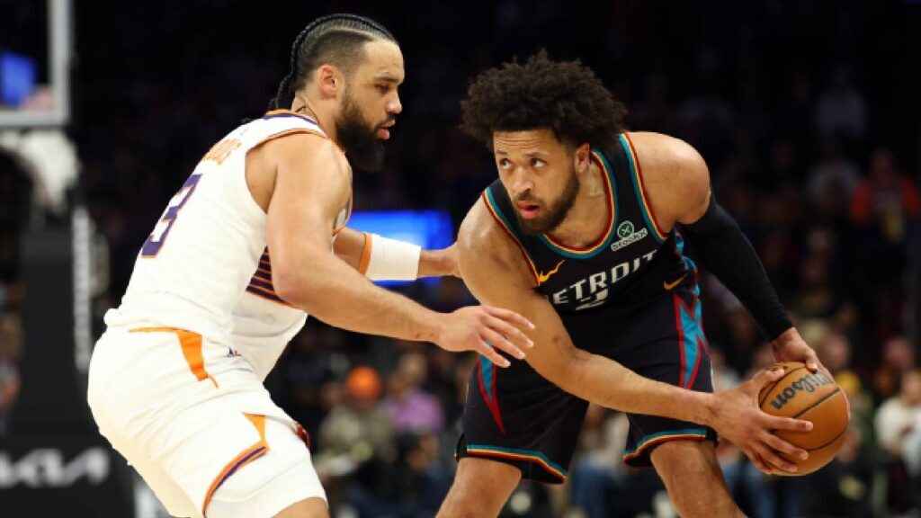 Dillon Brooks defends Cade Cunningham as Phoenix Suns Training Camp prepares the team for its preseason opener against Detroit.