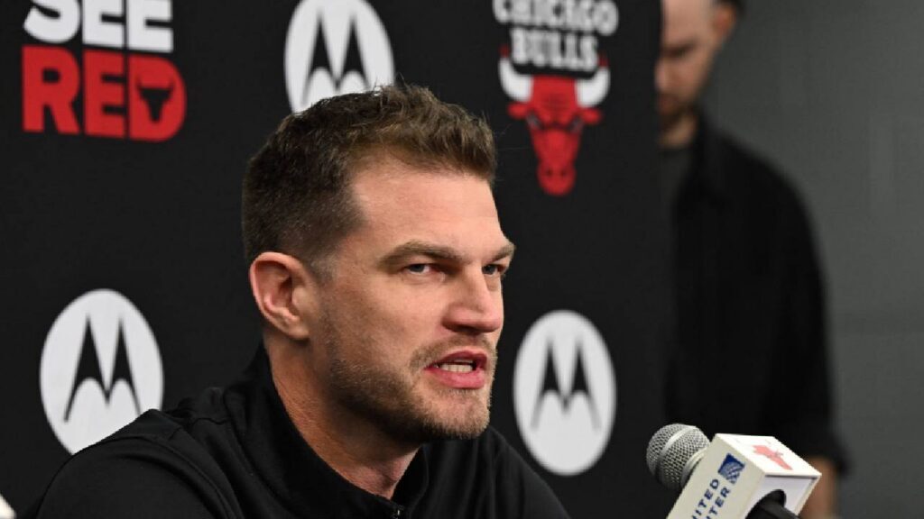 Chicago Bulls Training Camp coach Tiago Splitter speaks during 2026 Media Day in Chicago.