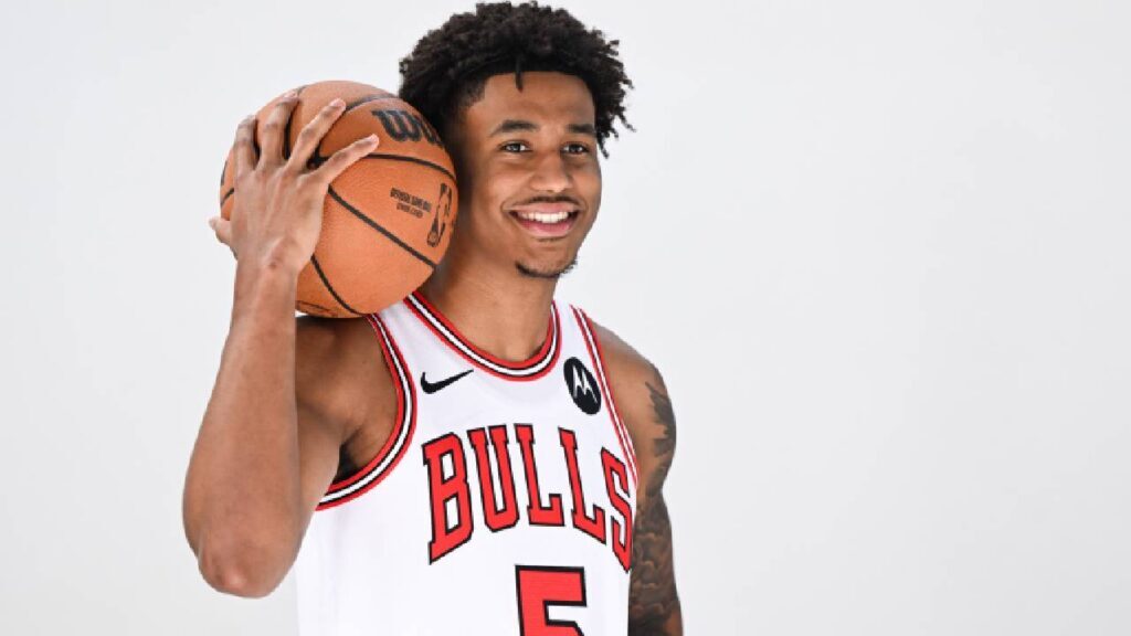 Chicago Bulls Training Camp rookie Dailyn Swain poses during 2026 Media Day in Chicago.