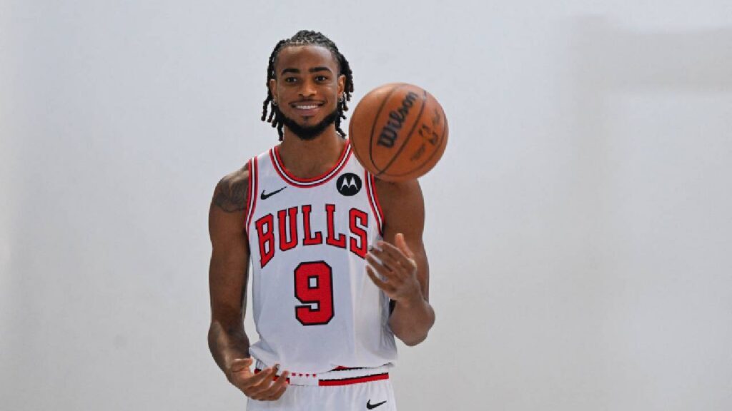 Chicago Bulls Training Camp center Nic Claxton poses during 2026 Media Day in Chicago.