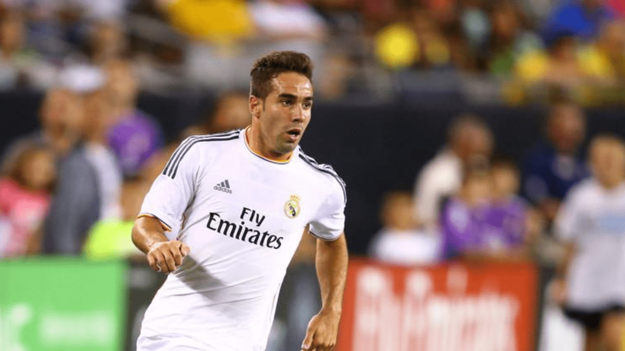 Aug 1, 2013; Glendale, AZ, USA; Real Madrid defender Daniel Carvajal against the Los Angeles Galaxy during a friendly match at the University of Phoenix Stadium. Real Madrid defeated the Galaxy 3-1. Mandatory Credit: Mark J. Rebilas-USA TODAY Sports