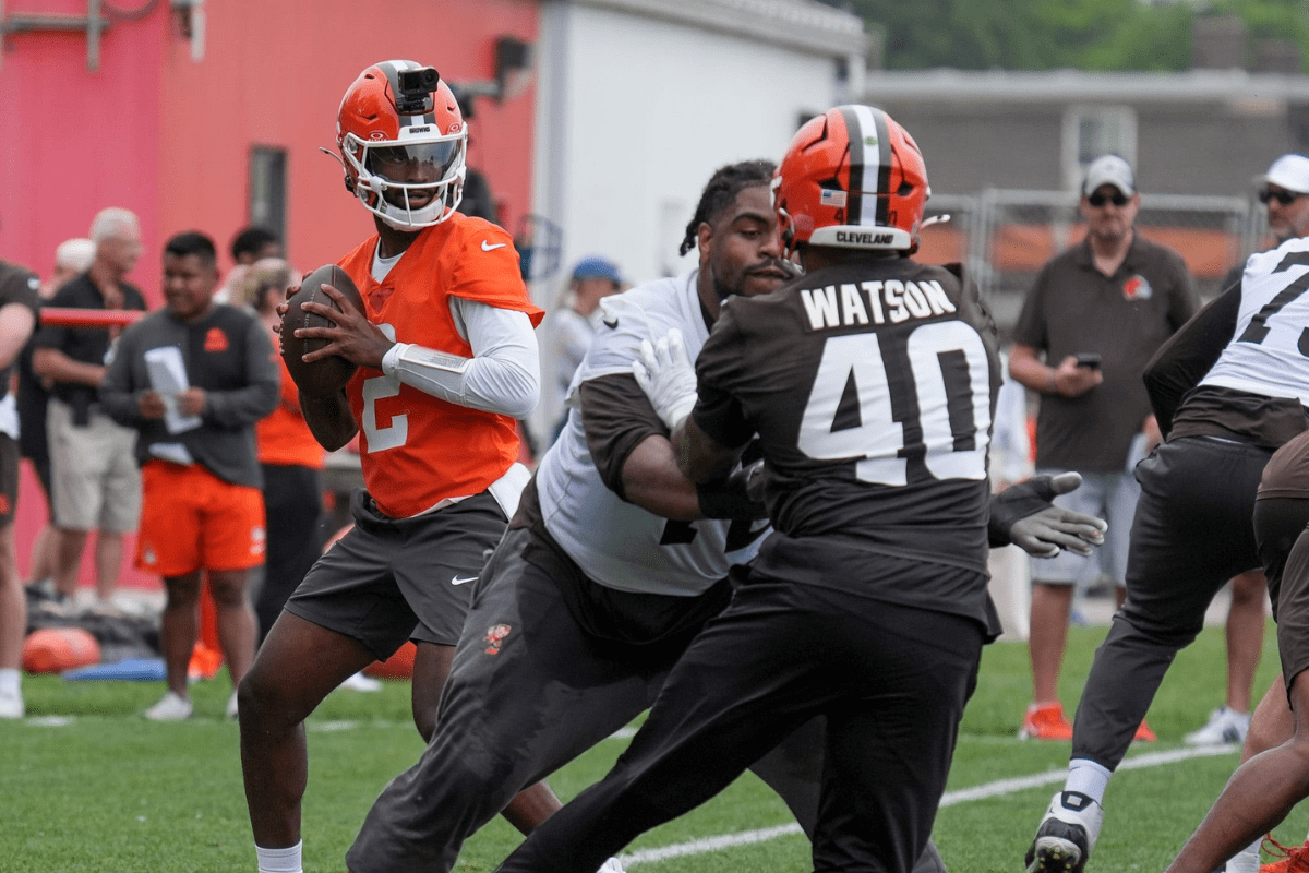 Cleveland Browns' Shedeur Sanders ready to throw at the Browns OTA in Berea on May 27, 2026.