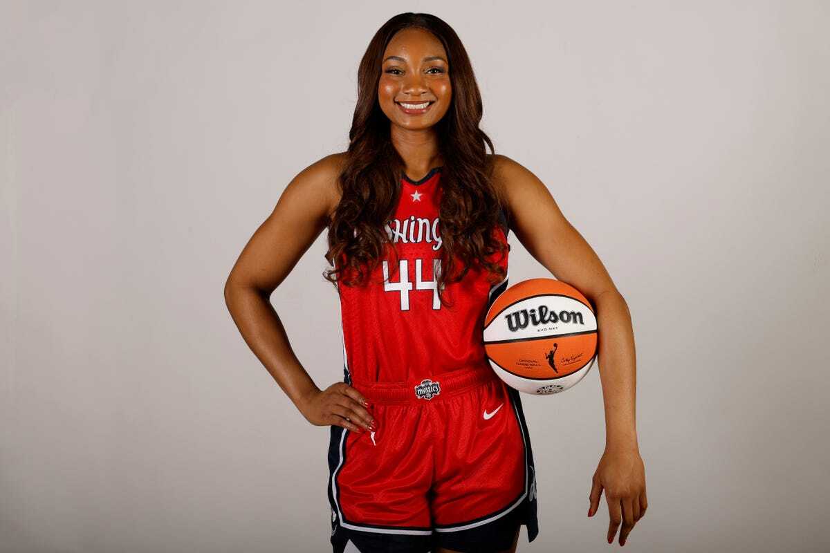 Washington Mystics forward Kiki Iriafen (44) at 2025 media day.