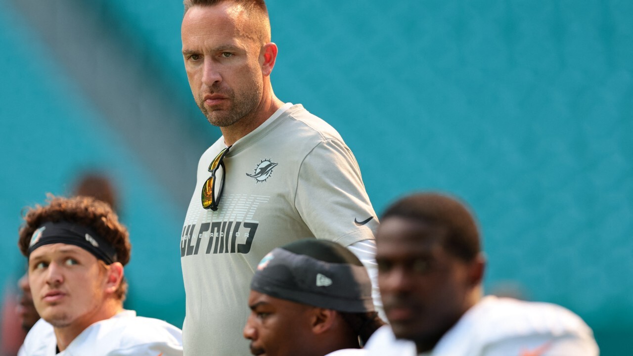 Aug 8, 2026; Miami Gardens, FL, USA; Miami Dolphins head coach Jeff Hafley walks on the field during practice at Hard Rock Stadium. Mandatory Credit: Sam Navarro-Imagn Images

