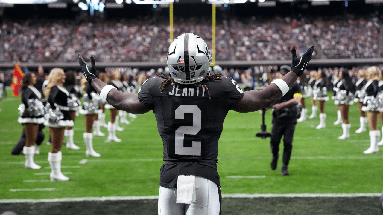 Dec 28, 2025; Paradise, Nevada, USA; Las Vegas Raiders running back Ashton Jeanty (2), speculation of a wide range of fantasy football outlooks for th 2026 seaspn,enters the field before the game against the New York Giants at Allegiant Stadium. Mandatory Credit: Kirby Lee-Imagn Images