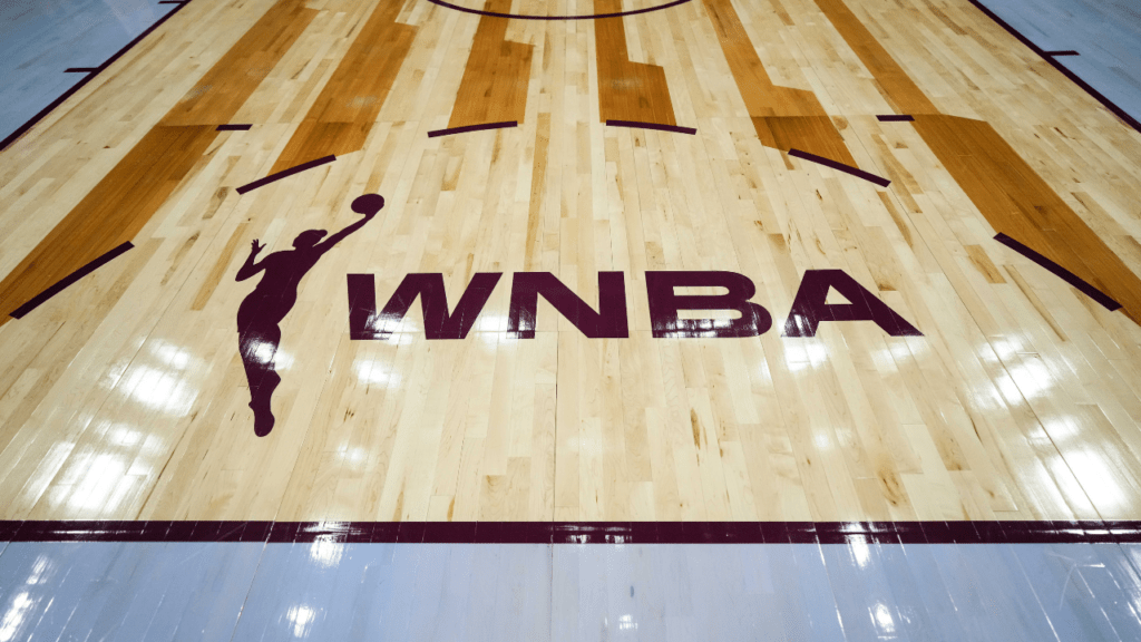 Jul 30, 2026; Toronto, Ontario, CAN; General view of the WNBA logo on the court before a game between the Minnesota Lynx and Toronto Tempo at Scotiabank Arena. Mandatory Credit: Kevin Sousa-Imagn Images. WNBA.
