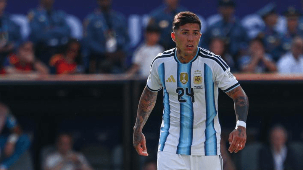 Enzo Fernández, during a World Cup Match with Argentina.  Credit: IMAGN IMAGES via Reuters Connect

