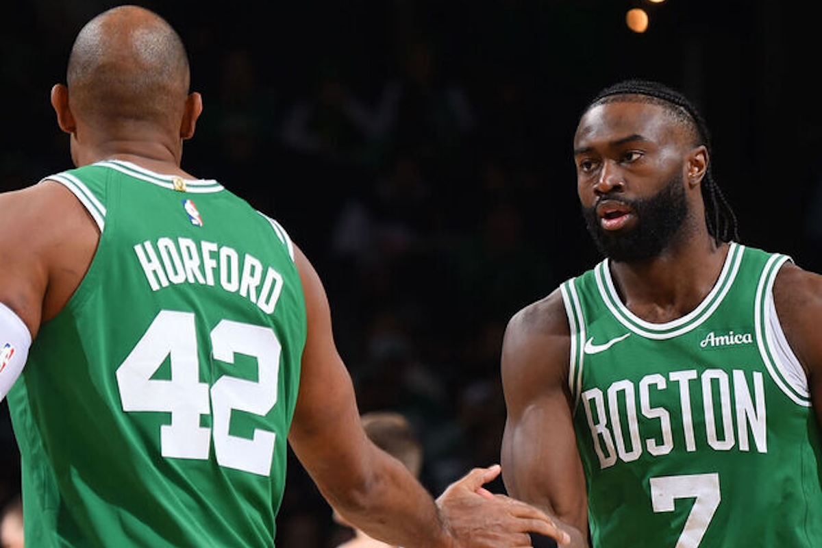 Boston Celtics players on the basketball court.