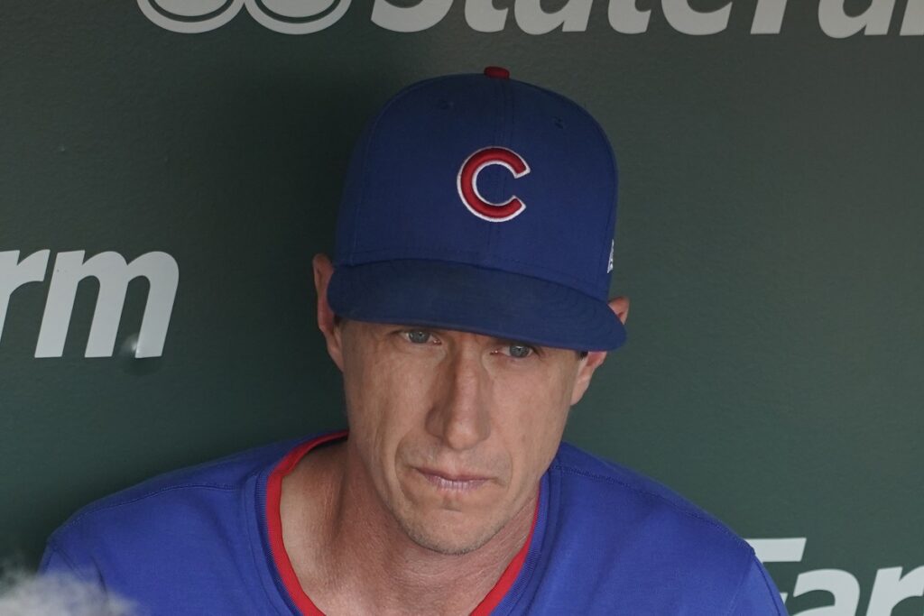 Chicago Cubs manager Craig Counsell (11) talks to the media before the game against the Baltimore Orioles at Wrigley Field.