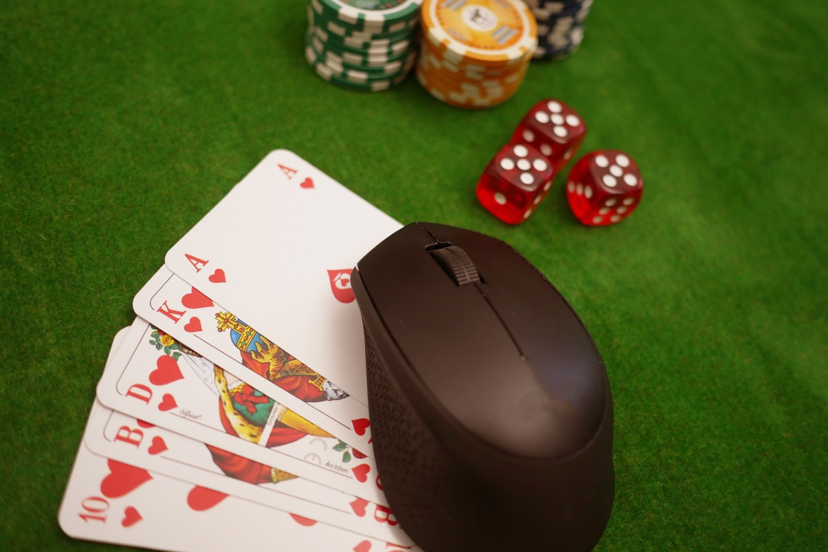 Casino Poker table with cards and dice