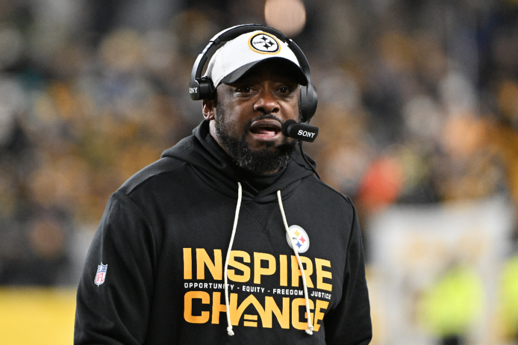 Dec 15, 2025; Pittsburgh, Pennsylvania, USA; Pittsburgh Steelers head coach Mike Tomlin looks on in the first half against the Miami Dolphins at Acrisure Stadium. Mandatory Credit: Barry Reeger-Imagn Images