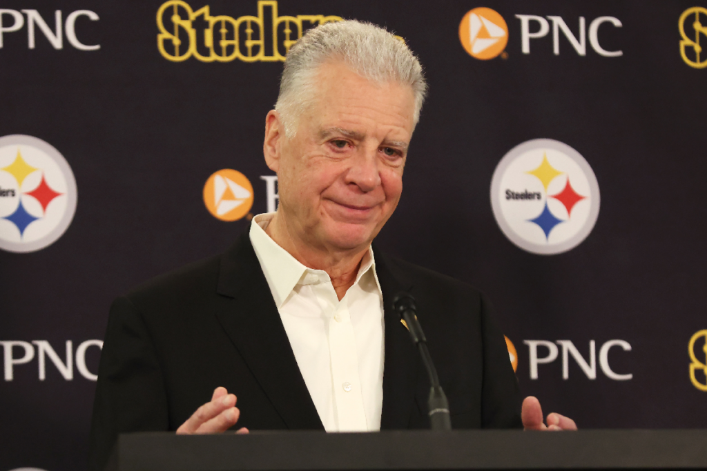 Jan 14, 2026; Pittsburgh, PA, USA; Pittsburgh Steelers president Art Rooney II speaks at a press conference at Acrisure Stadium. Mandatory Credit: Charles LeClaire-Imagn Images