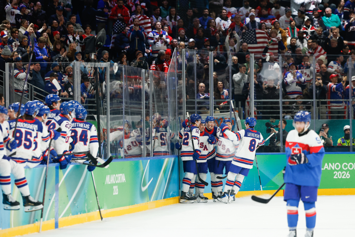 Team USA celebrates one of its many scores against Slovakia
