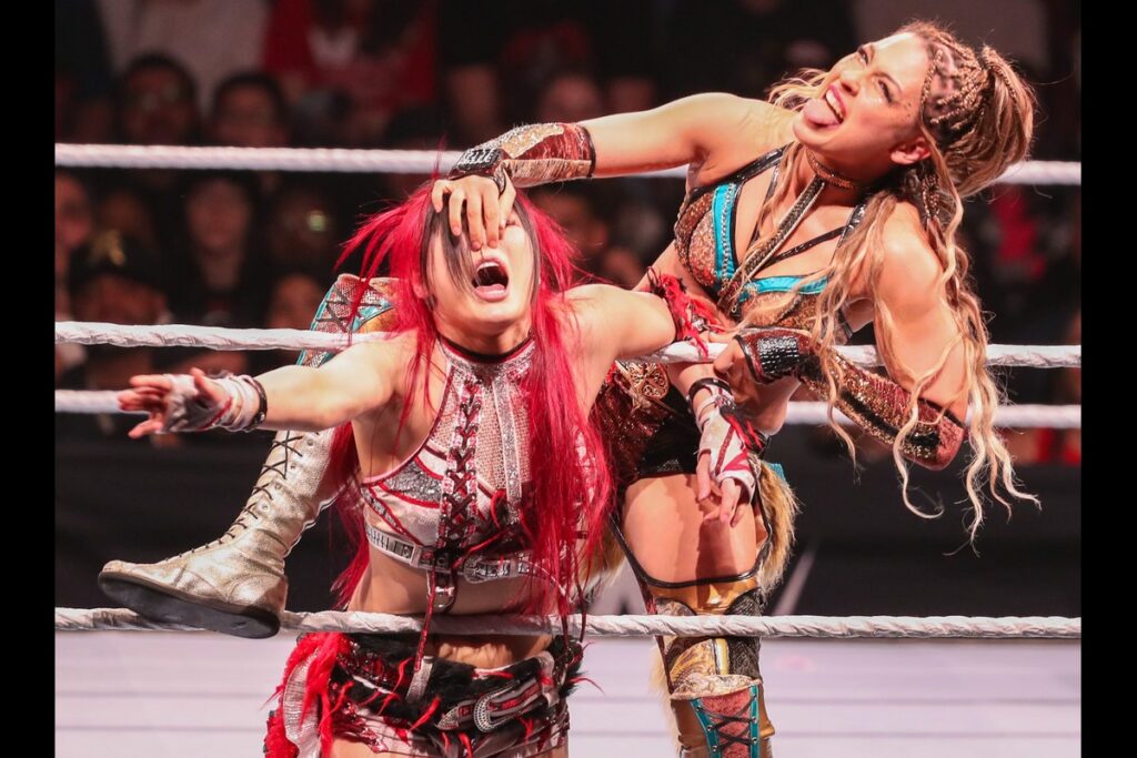 Giulia delivers offense to Iyo Sky during the WWE Road to WrestleMania show, Saturday, Feb. 14, 2026, in United Supermarkets Arena at Lubbock. Credit:
© Nathan Giese/Avalanche-Journal / USA TODAY NETWORK via Imagn Images