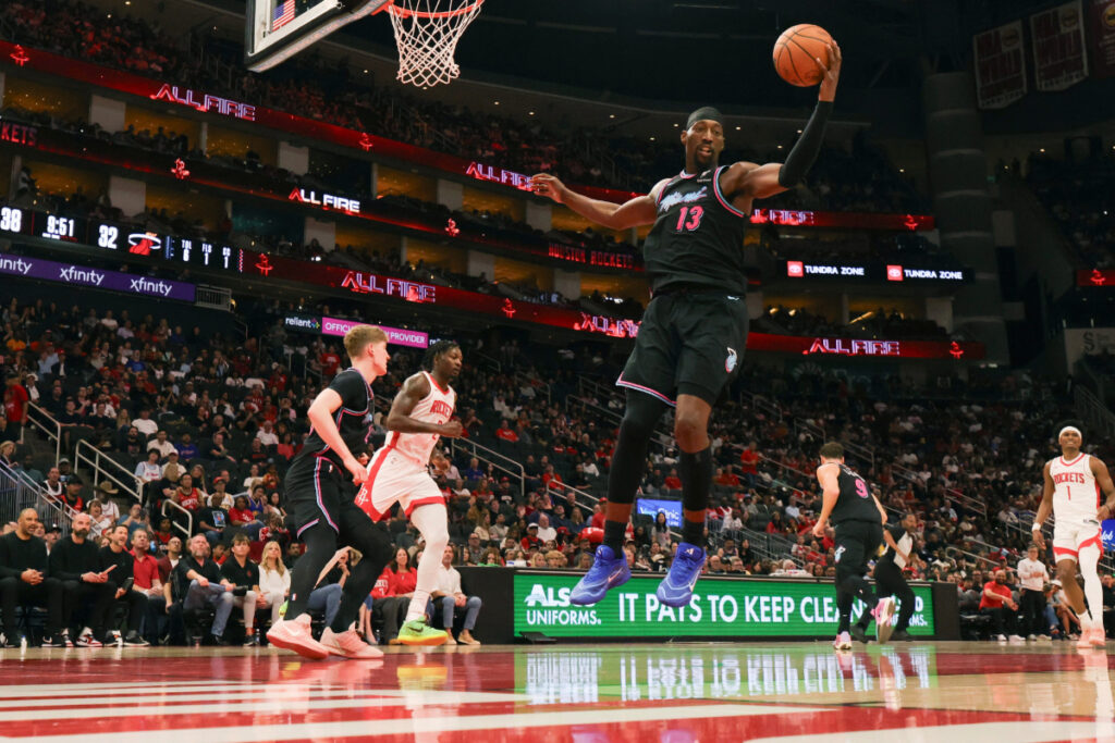 Bam Adebayo of the Miami Heat grabs a rebound