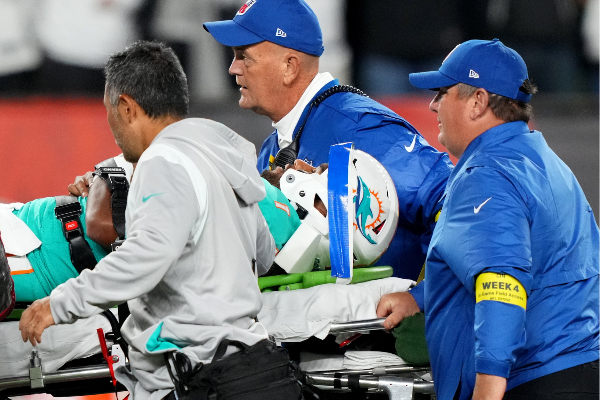 Tua Tagovailoa being carted off after a concussion.