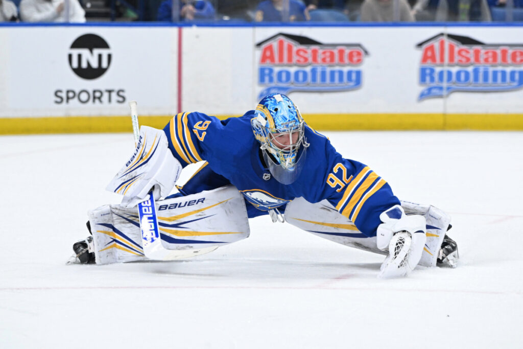 Colten Ellis of the Sabres warms up