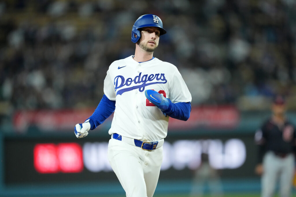 Kyle Tucker runs the bases for the Dodgers.