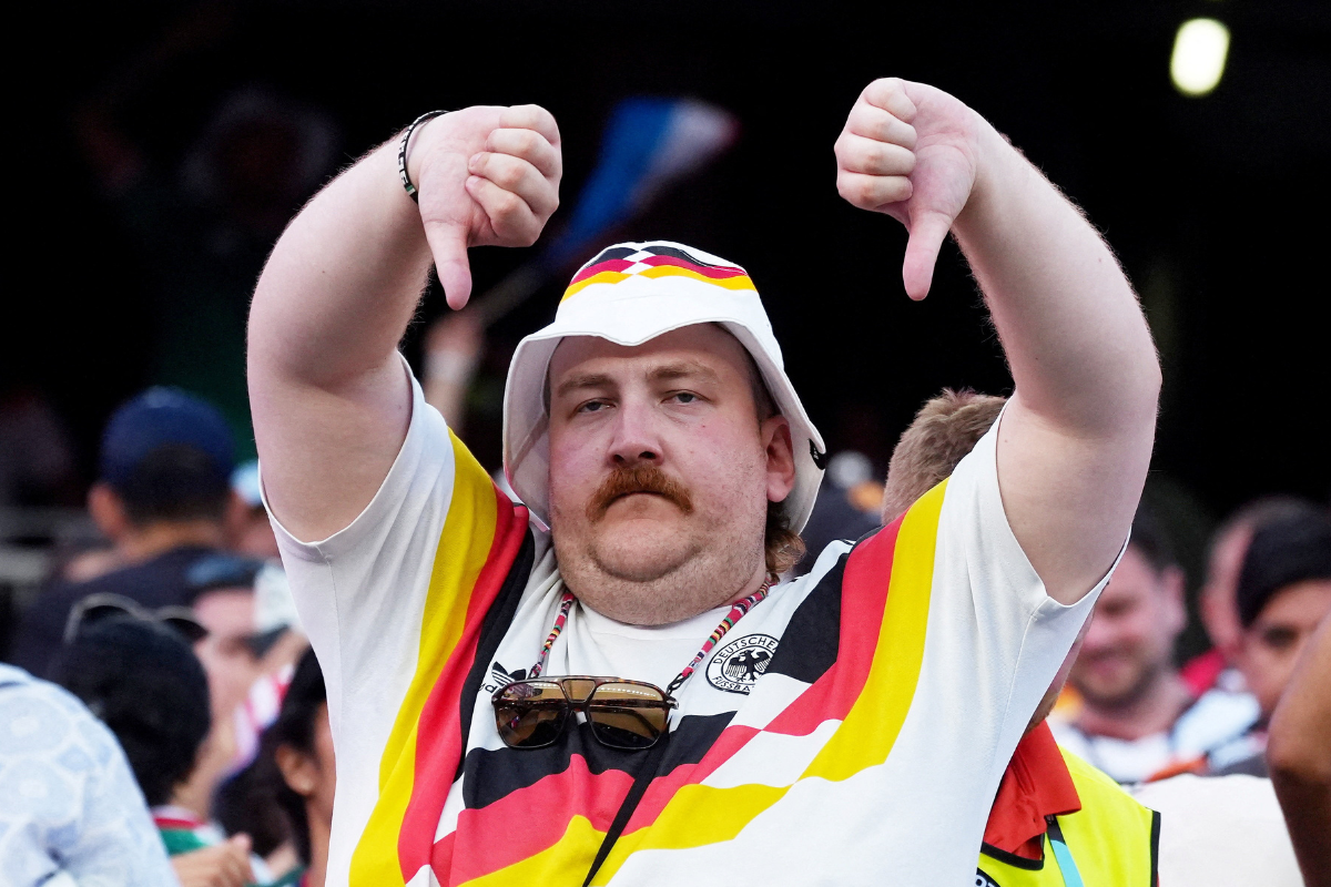 Soccer Football - FIFA World Cup 2026 - Round of 32 - Germany v Paraguay - Boston Stadium, Foxborough, Massachusetts, U.S. - June 29, 2026 A Germany fan looks dejected after the match as Germany are eliminated from the World Cup IMAGN IMAGES via Reuters/David Butler Ii TPX IMAGES OF THE DAY