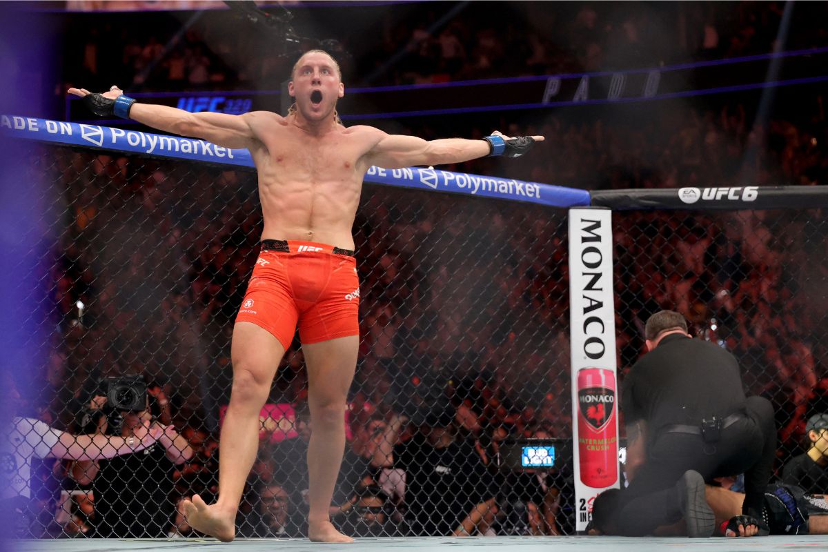 Paddy Pimblett celebrating after a win in UFC octagon