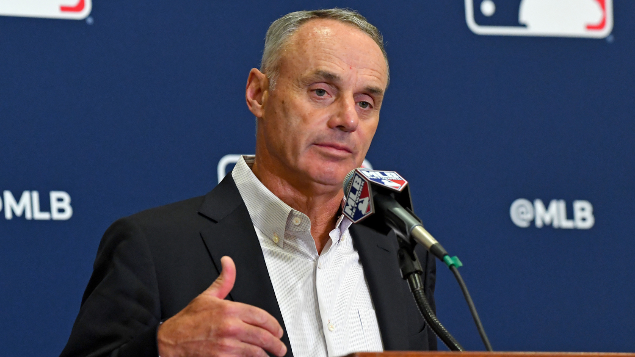 MLB commissioner Rob Manfred, who oversees the league's Competitive Balance Tax, at a spring training media day.