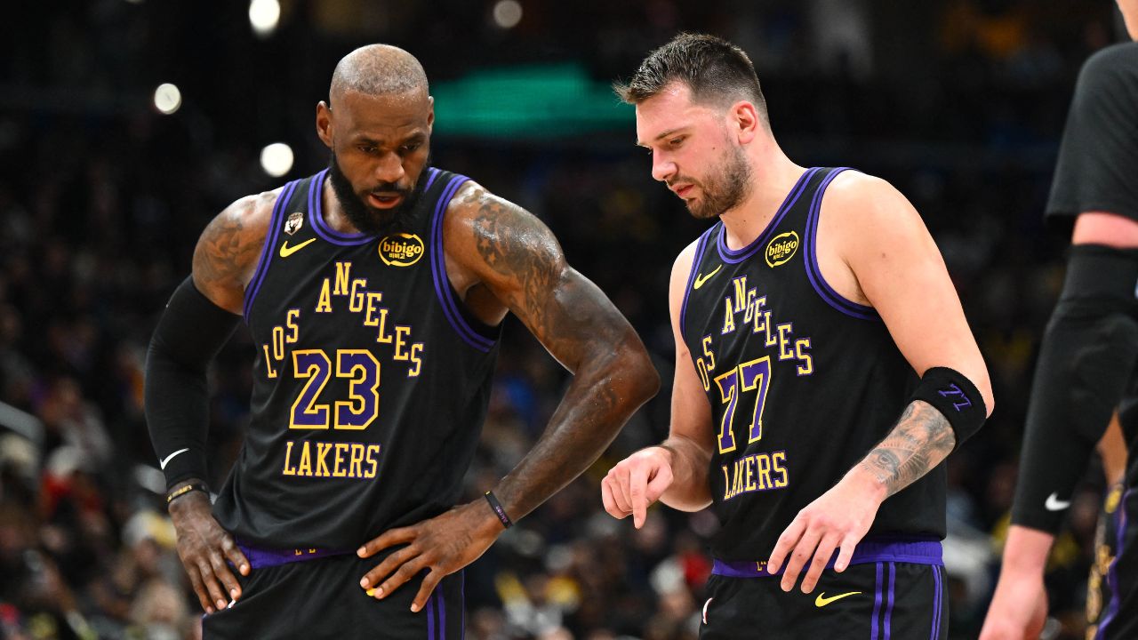 LeBron James with Luka Doncic