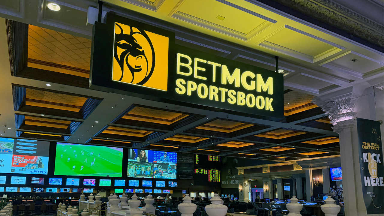 Feb 10, 2026; Las Vegas, NV, USA; Gambling odds are displayed at the BetMGM Sportsbook at the Mandalay Bay Resort and Casino. Mandatory Credit: Kirby Lee-Imagn Images