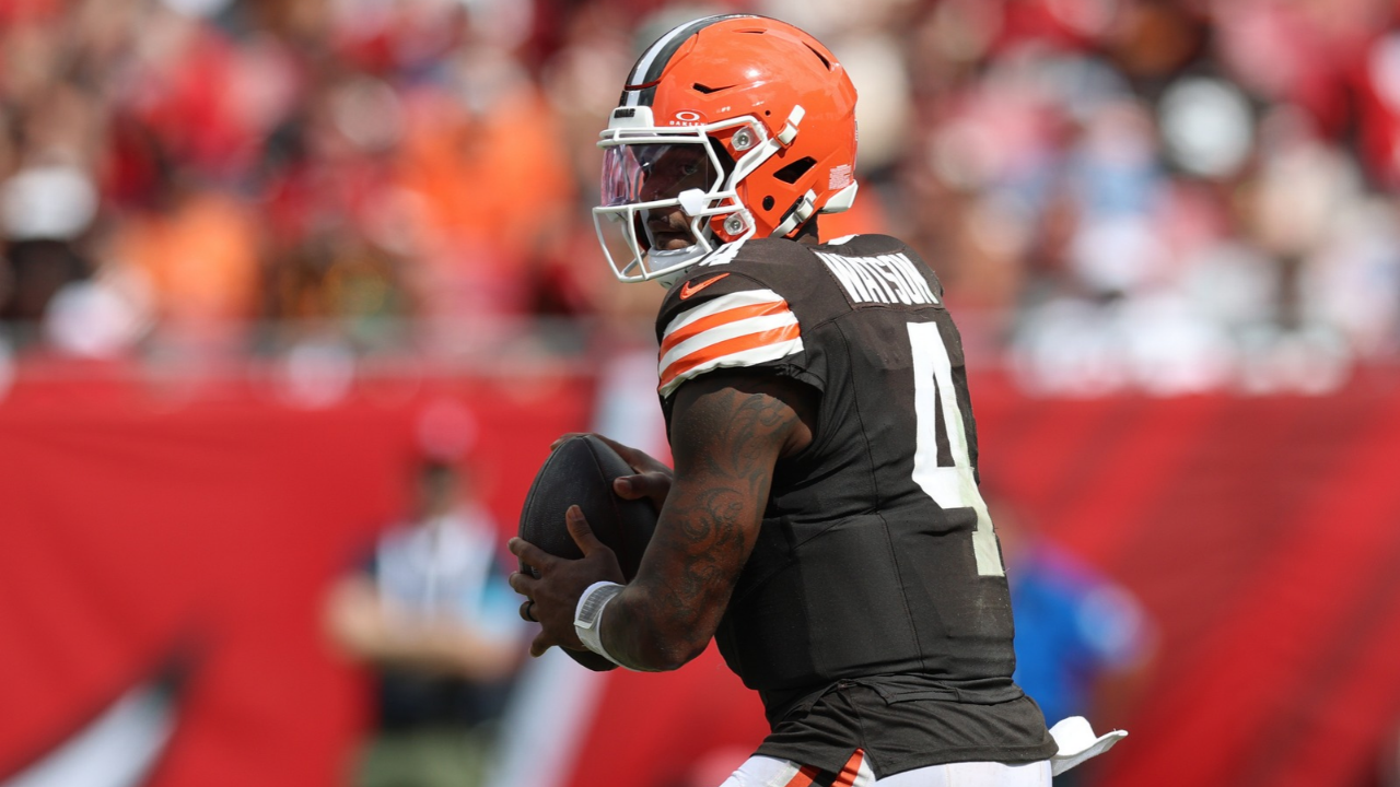 Sep 20, 2026; Tampa, Florida, USA; Cleveland Browns quarterback Deshaun Watson (4) looks to pass during the fourth quarter against the Tampa Bay Buccaneers at Raymond James Stadium. Mandatory Credit: Nathan Ray Seebeck-Imagn Images